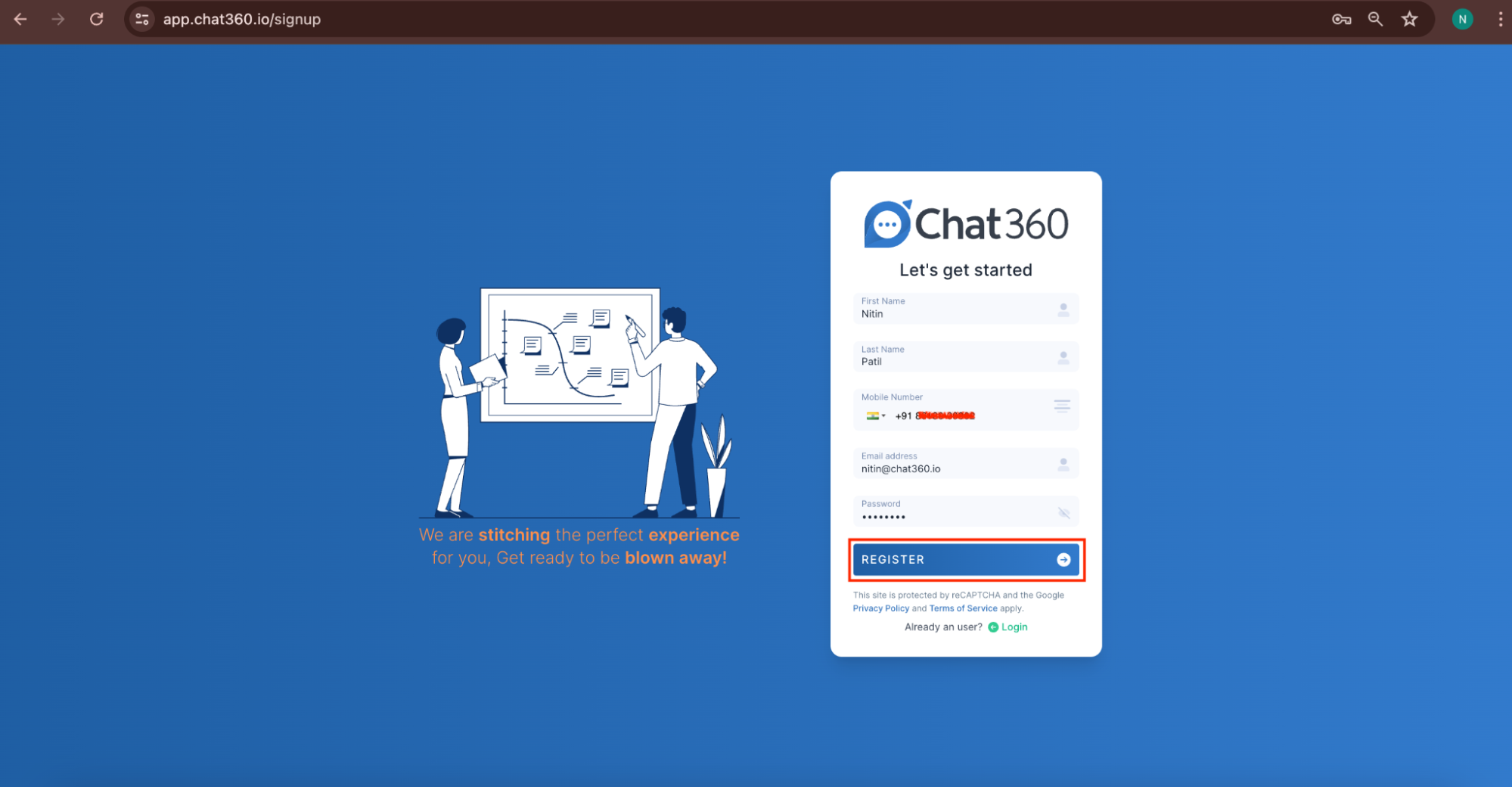 Chat360 Platform Login Screen