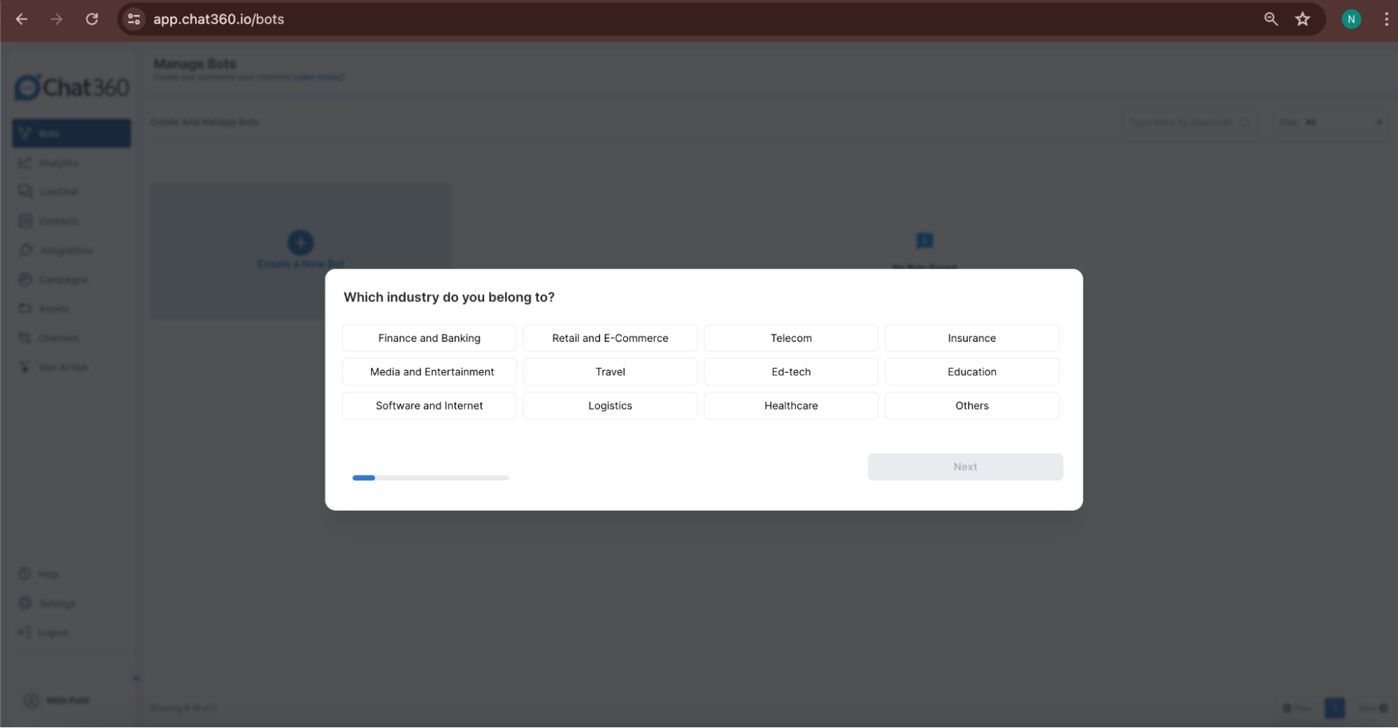 Chat360 account setup Step 3: Provide Company Information