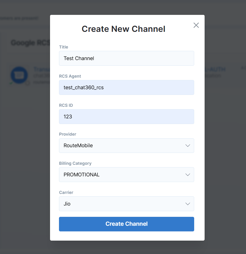 Configuring an RCS Channel